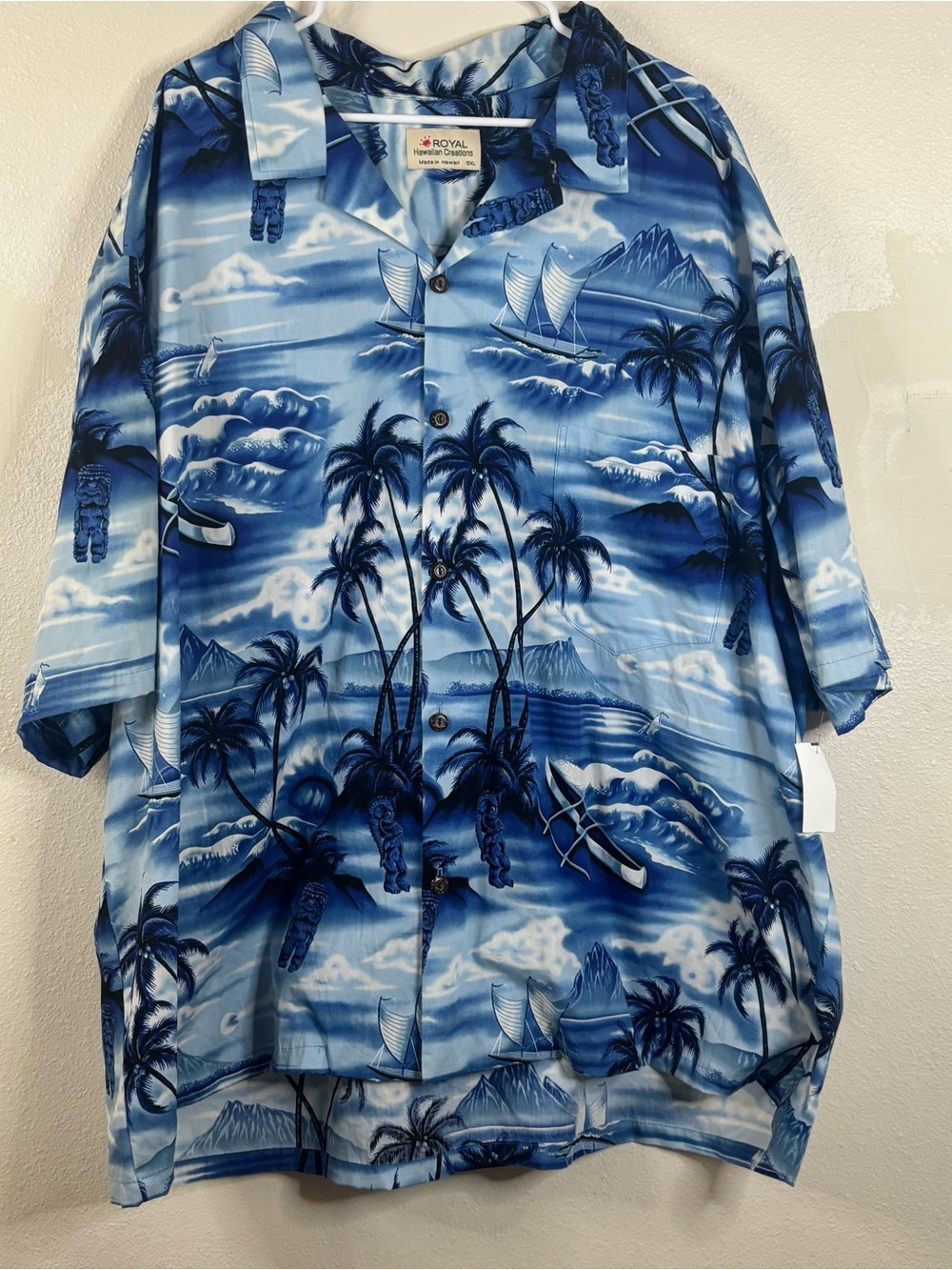 Royal Hawaiian Creations Shirt Sz 5XL Tiki Waikiki Aloha Blue NWT Palm Trees